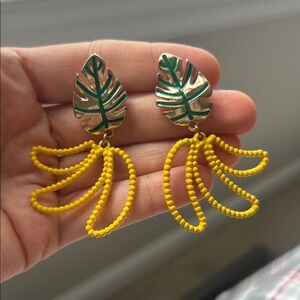 Tropical Leaf Beaded Banana Earrings